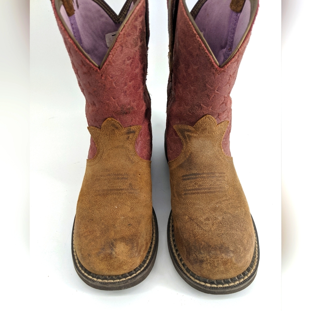 Ariat Fat baby heritage trio Pink and Brown Western Boots 7.5b